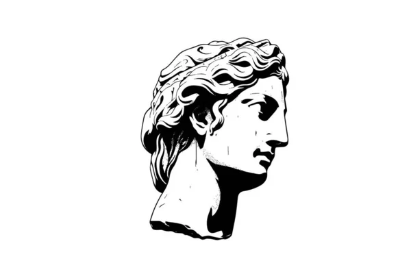 Antique Estátua Cabeça Escultura Grega Esboço Gravura Estilo Vetor Ilustração —  Vetores de Stock