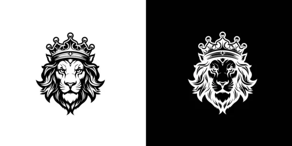 Rey Real León Símbolo Corona Elegante Logotipo Animal Leo Negro — Vector de stock