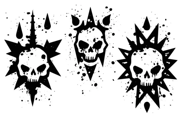 Ensemble Croquis Dessinés Main Encre Grunge Graphiti Doodle Scull Collection — Image vectorielle