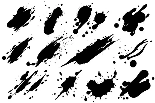 Vector Set Ink Splashes Black Inked Splatter Dirt Stain Splattered — Stock Vector