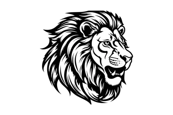 Tête Lion Dessine Main Une Illustration Vectorielle Noir Blanc Sur — Image vectorielle