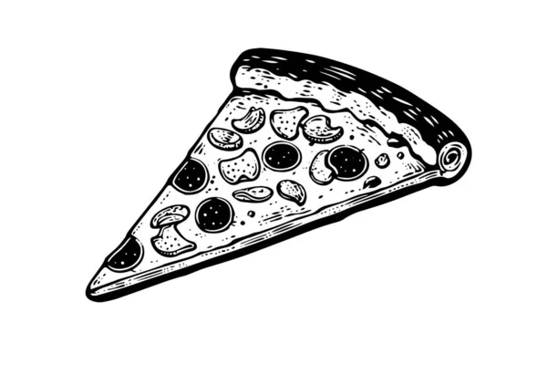 Rebanada Pizza Dibujado Mano Grabado Estilo Vector Ilustración — Vector de stock