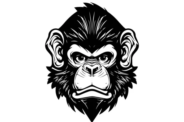 Πίθηκος Κεφάλι Πρόσωπο Ζωγραφισμένα Διανυσματικά Εικονογράφηση Στυλ Χαρακτικής Μελάνι Σκίτσο — Διανυσματικό Αρχείο