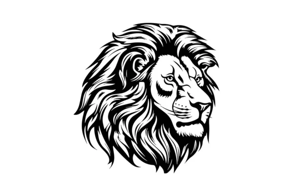 Tête Lion Dessine Main Une Illustration Vectorielle Noir Blanc Sur — Image vectorielle