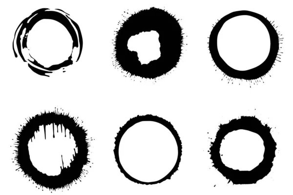 Black Shapes Wine Circle Coffee Ring Stains Dirty Splashes Spots — Stock Vector