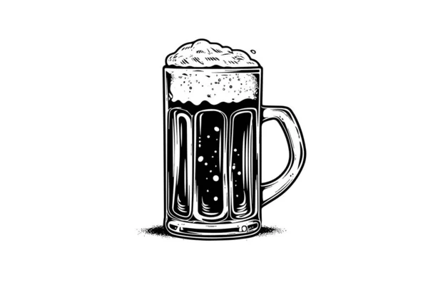 一大杯啤酒 在白色背景上孤立的矢量彩绘老式插图 — 图库矢量图片