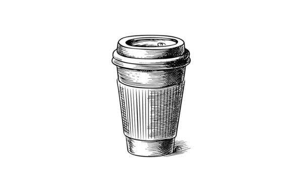 Odnášecí Papírový Šálek Kávu Víčkem Ručně Kreslený Skicák Ročník Barevný — Stockový vektor