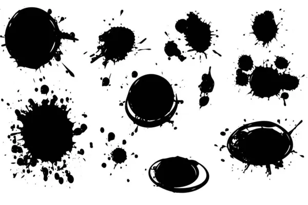 油墨喷溅的矢量集 黑色粉笔飞溅污垢飞溅喷雾飞溅与滴滴斑点隔离 — 图库矢量图片