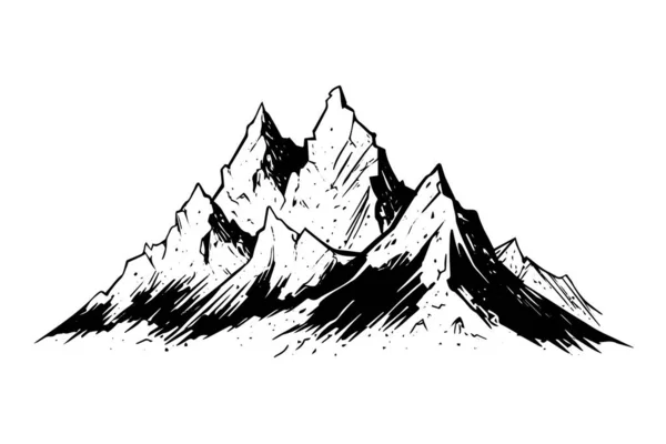 Ręcznie Rysowany Szkic Górskiego Krajobrazu Grawerowany Styl Logotyp Wektor Ilustracja — Wektor stockowy