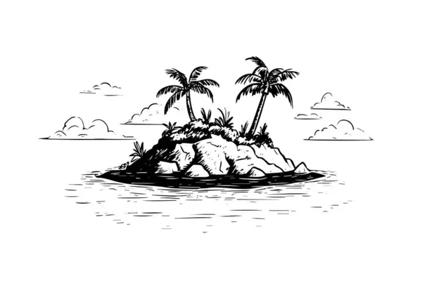 Isole Con Palme Paesaggio Disegnato Mano Inchiostro Schizzo Illustrazione Vettoriale — Vettoriale Stock