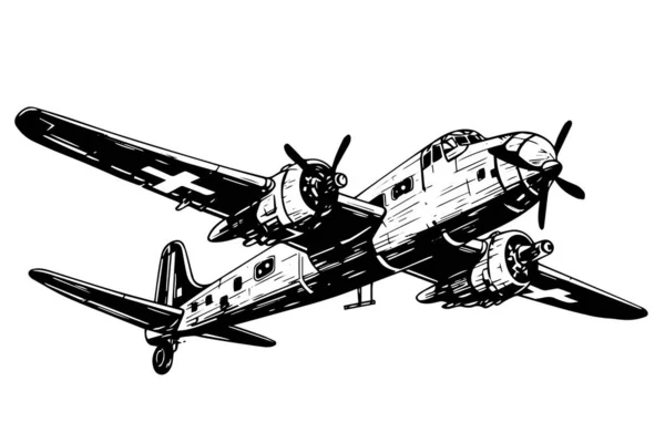 Handritad Bläckskiss Flygplan Gravyr Stil Vektor Illustration — Stock vektor