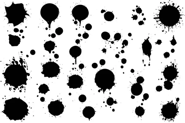 油墨喷溅的矢量集 黑色粉笔飞溅污垢飞溅喷雾飞溅与滴滴斑点隔离 — 图库矢量图片