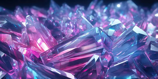 Gerçekçi Kristal Parçaları Olan Holografik Arka Plan Pembe Mor Renkte — Stok fotoğraf