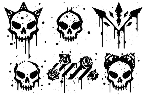 Sada Ručně Kreslených Náčrtků Grunge Ink Graphiti Doodle Scull Kolekce — Stockový vektor