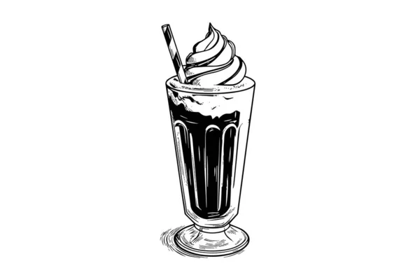 Çikolatalı Milkshake Kabartma Vektör Çizimi Siyah Beyaz Izole Bileşim — Stok Vektör