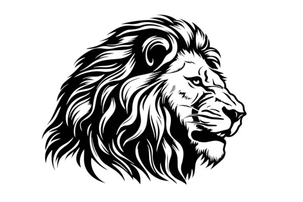 Lví Hlava Ručně Kreslit Vinobraní Rytiny Černobílé Vektorové Ilustrace Bílém — Stockový vektor