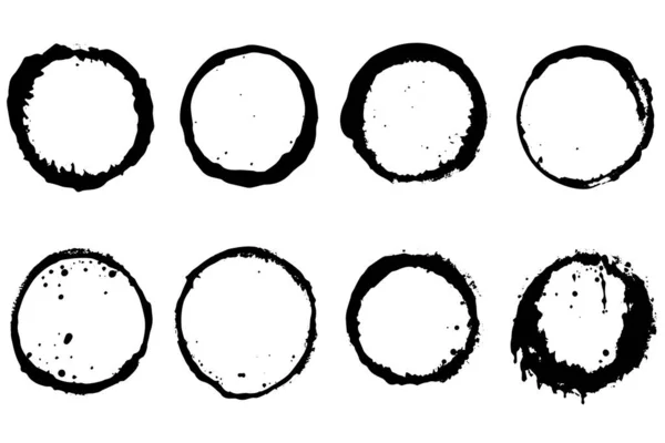 Чорні Форми Винного Кола Плями Кавового Кільця Брудні Бризки Плями — стоковий вектор