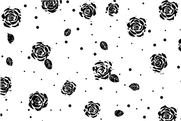 Seamless Floral Vector Pattern Roses Hand Drawn Black Paint Vector — Stock Vector