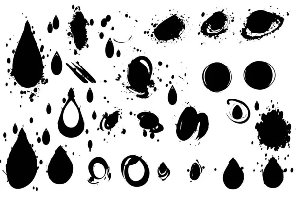 Vector Set Ink Splashes Black Inked Splatter Dirt Stain Splattered — Stock Vector
