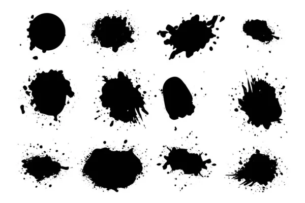 Grunge Ink Black Paint Splotch Splash Paints Spray Drops Staining — Stock Vector
