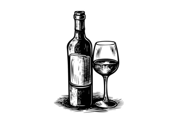 Şarap Şişesi Cam Çizimi Taslak Biçim Vektör Çizimleri — Stok Vektör