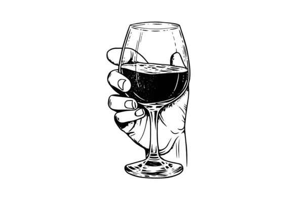 Wijnglas Hand Getrokken Inkt Schets Graveren Stijl Vector Illustratie — Stockvector