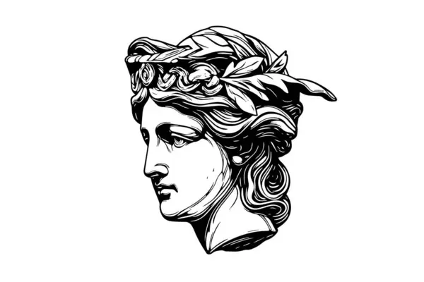 Estatua Antigua Cabeza Escultura Griega Boceto Grabado Estilo Vector Ilustración — Vector de stock