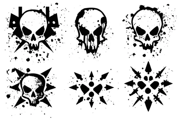 Ensemble Croquis Dessinés Main Encre Grunge Graphiti Doodle Scull Collection — Image vectorielle