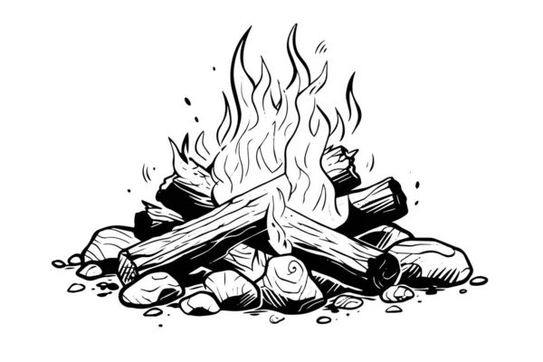 Hand Drawn Camping Bonfire Vector Illustration Fire Sketch Engraving Style — Stock Vector