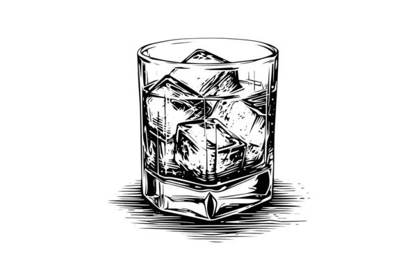 Ποτήρι Ουίσκι Μπέρμπον Ζωγραφισμένο Στο Σκίτσο Εικονογράφηση Διανύσματος Στυλ Χάραξης — Διανυσματικό Αρχείο