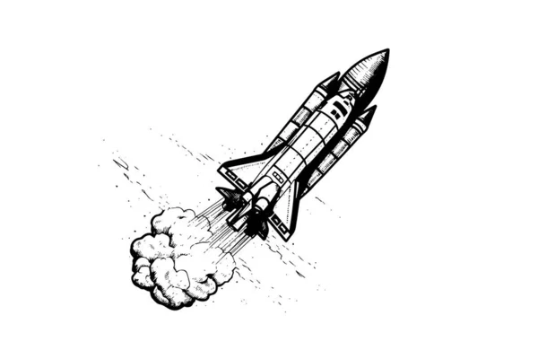 Výbuch Vesmírné Rakety Skica Rytí Styl Vektorové Ilustrace — Stockový vektor