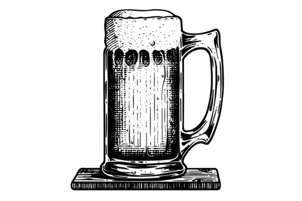 Cerveza Vidrio Con Ale Exuberante Foam Hand Dibujado Boceto Tinta — Archivo Imágenes Vectoriales