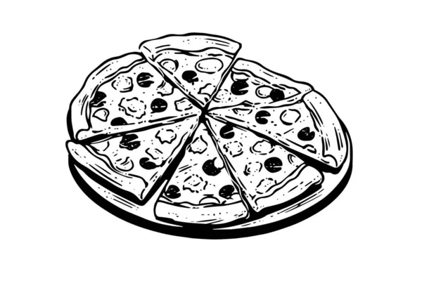 Boceto Pizza Rodajas Estilo Grabado Dibujado Mano Ilustración Vectorial — Vector de stock