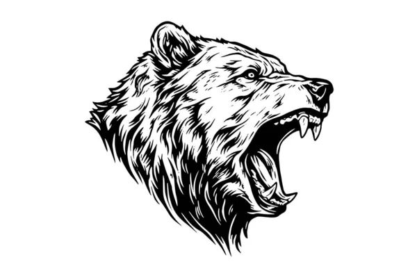 Urso Rosnando Cabeça Logotipo Vetor Gravura Estilo Ilustração —  Vetores de Stock