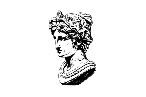 Antike Statue Kopf Der Griechischen Skulptur Skizze Gravur Stil Vektor — Stockvektor