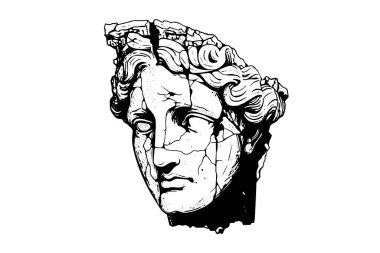 Çatlamış heykel başkanı Yunan heykeli çizimi oyma stili vektör illüstrasyonu