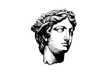 Yunan heykeli çiziminin antik heykel başkanı gravür stili illüstrasyon