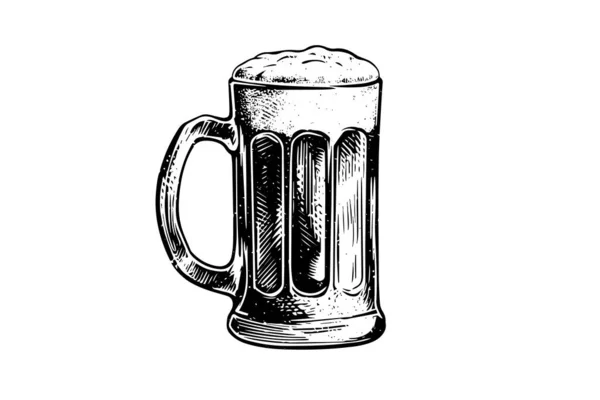 Кружку Пива Векторная Гравированная Цветная Винтажная Иллюстрация Белом Фоне — стоковый вектор