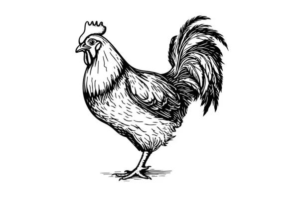 Chicken Hen Drawn Vintage Engraving Style Vector Illustration — Stock Vector