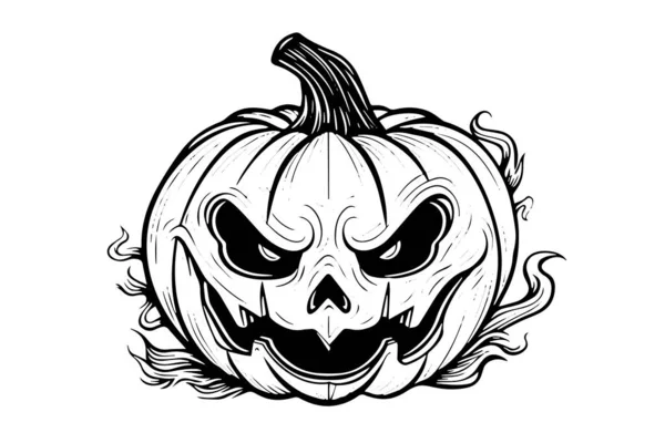 Mascotte Citrouille Halloween Gravure Encre Croquis Dessin Main Illustration Vectorielle — Image vectorielle