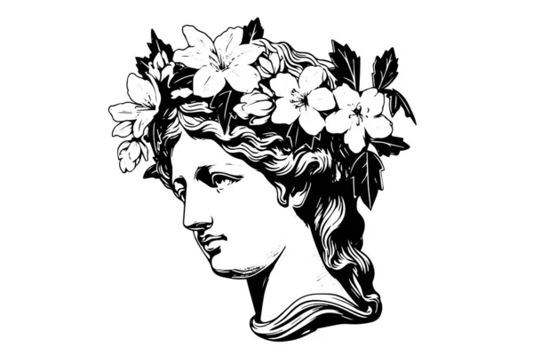 Głowa Posągu Greckiej Rzeźby Ręcznie Rysowane Szkic Stylu Grawerowania Ilustracja — Wektor stockowy
