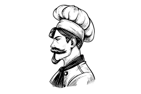 Chef Cappello Vista Laterale Logo Incisione Stile Vettoriale Illustrazione — Vettoriale Stock