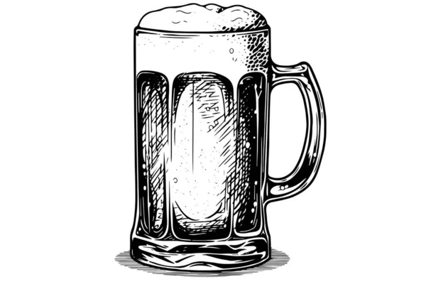 Ποτήρι Μπύρας Ale Και Πλούσιο Foam Hand Σχέδιο Μελάνι Χαρακτική — Διανυσματικό Αρχείο