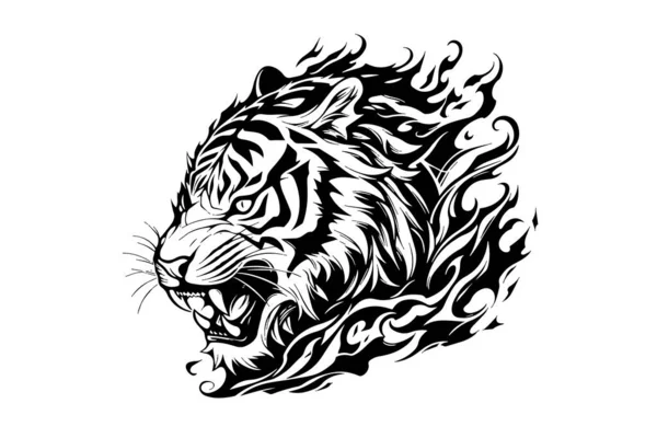 タイガーマスコットスポーツやタトゥーデザイン 黒と白のベクトルイラストロゴタイプサインアート — ストックベクタ