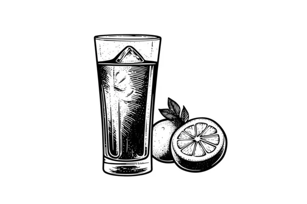 Voda Ručně Kresleným Citronem Vektorová Ilustrace Stylu Gravírování — Stockový vektor
