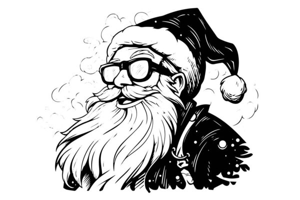 Santa Claus head in a hat sketch hand drawn in engraving style vector illustration