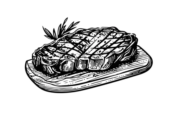 Мясо Деревянной Доске Ручная Гравировка Векторной Иллюстрации — стоковый вектор