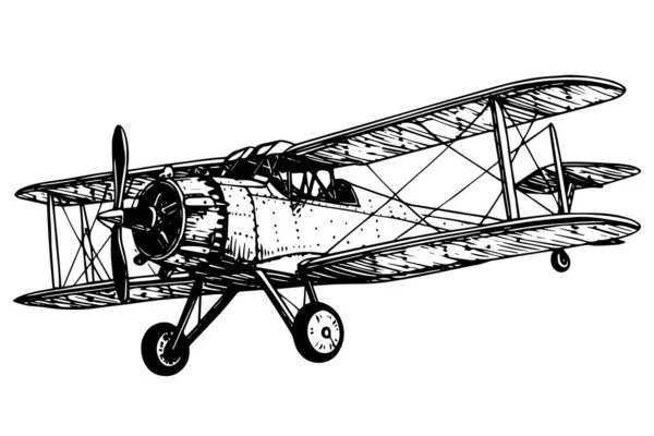 Handritad Bläckskiss Flygplan Gravyr Stil Vektor Illustration — Stock vektor