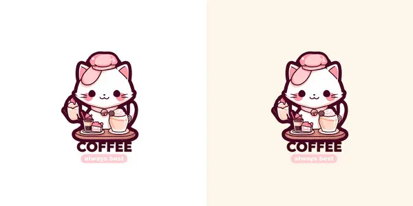 咖啡店矢量标志设计模板与可爱的猫和口号总是最好的 病媒咖啡店标签 — 图库矢量图片