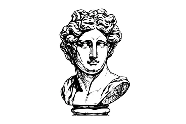 Statue Antique Tête Sculpture Grecque Croquis Gravure Style Illustration Vectorielle — Image vectorielle